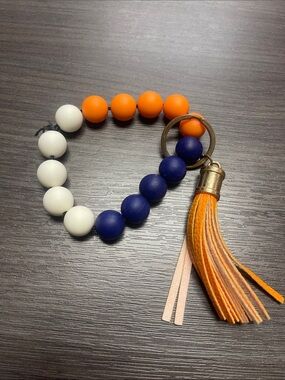 Houston Astros Theme - Beaded Tassel Keychain Wristlet - Orange, Navy & White